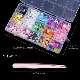 Assorted Acrylic 3D Nail Charms Multi Color Flower Bows Butterfly Heart Pearls Nail Charms Bear Candy Cute Nail Charms for Nail Art DIY Crafts Accessories