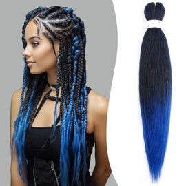 Benehair Pre Stretched Braiding Hair 20 Inch EZ Braiding Hair Extensions Synthetic Hair Extensions for Braiding Soft Yaki Texture Crochet Braiding Hair Extension (T1B/Blue, 75g)