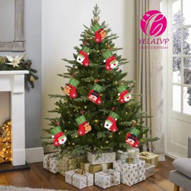 YELAIVP Mini Christmas Stockings, 6.3 inches 12 Packs 3D Plush Santa, Snowman, Reindeer, Bear, Bulk Christmas Stockings Red Xmas Tree Decorations