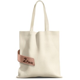 MOLOVA 2 Pack Available Premium Canvas Reusable Tote Gift Bags, Made of Natural Canvas with Handle, Work, DIY, Shopping