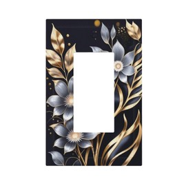 Decorative Art Light Switch Covers Gold Silver Blooms 1 Gang Single Rocker Outlet Decorative Switch plate Faceplate GFCI Light Switch Covers Wall Plate Wall Plate for Home Decor
