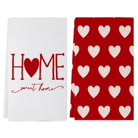 Siilues Valentines Day Kitchen Towels Set of 2, 18x26 Inch Love Valentines Day Dish Towels Sweet Home Valentines Day Decor Hand Towels Seasonal Decorations for Home Drying Dishcloth