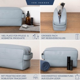 VON HEESEN Toiletry Bag Leather Toiletry Bag for Men and Women - Genuine Leather Necessaire Ideal for Travel - Wash Bag and Cosmetic Bag, lightblue, 1 main compartment