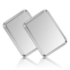 Stainless Steel Baking Sheet Set of 2, Deedro Cookie Sheet Metal Baking Pan Oven Tray, Non Toxic & Heavy Duty, Rust Free & Mirror Finish, Easy Clean & Dishwasher Safe, 16 x 12 x 1 Inch