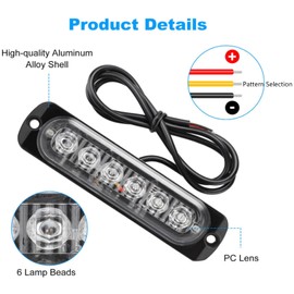 PerfecTech 6 LED Sync Feature Emergency Strobe Grille Lights Ultra Slim Surface Mount Hazard Warning Flashing Chase Light Bar for Construction/Police/Truck/Vehicles/Car/SUV/ATV/UTV,4Pack (Red/White)