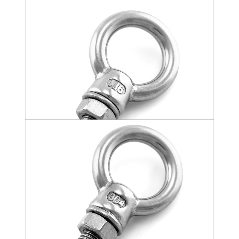 QWORK Threaded Eyebolts, 10 Pack 1/4" x 2" Long Stainless