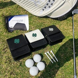 Golf Rangefinder Case Premium Leather for Bushnell Callaway Universal Range Finder Carry Bag with Tee Holder Belt Clip for Most Brands Rangefinders (Black+White)