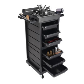 PIAOCAIYIN Salon Beauty Rolling Trolley Cart, 7 Tiers Salon Trolley Cart with Wheels & Keys, Beauty Barber Cart Organizer Rolling Cart, Hair Salon Storage Cabinet, Black