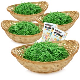 com-four® 4X Osterkörbchen mit 100g Deko Gras und Eierfarben - Bastkorb mit Ostergras und Eierfarben in 5 Farben (Set Natur braun 5)
