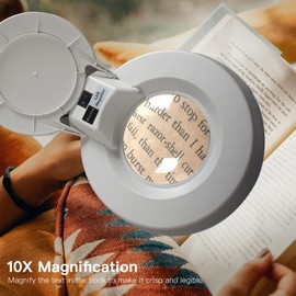 10X Magnifying Glass with Light and Stand, Lighted Magnifying Glasses for Close Work, Reading, Crafts, Jewelry, Sewing, Soldering, Desk Lamp with Adjustable Stainless Steel and Real Glass Magnifier
