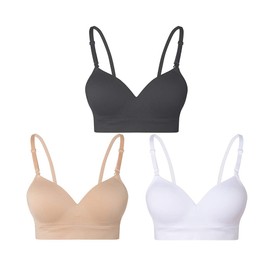 Lemef Seamless Bras for Women Wirefree Padded Bras, Black&White&Beige, Size L