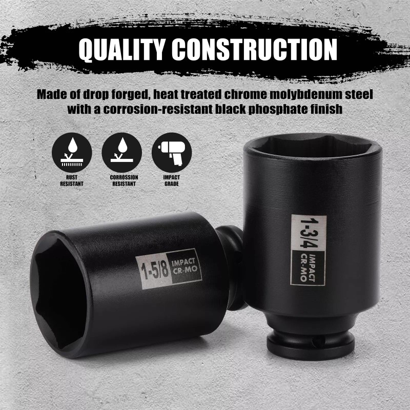 FS TOOL 8PCS 1/2"Dr. Deep Impact Socket Set-SAE, 1-9/16" to