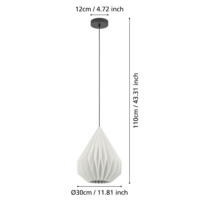 EGLO Minting Pendant Lamp Over Dining Table with Pleated Lampshade,