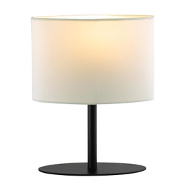 Modern Designer Oval Table Lamp in Matte Black Metal with Off-White Cotton Fabric Shade | 1 x E14 7w Maximum | 25cm Height by Happy Homewares