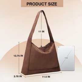 Marvolia Suede Bags for Women Suede Purse Slouchy Suede Tote Bag Work Large Capacity Shoulder Bag Hobo Purse Travel College Tote Handbag - Brown