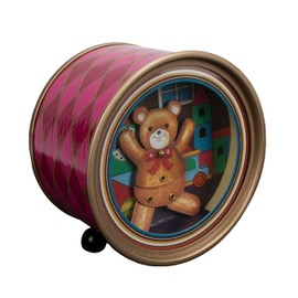 Haelo Teddy Bear Colorful Pink 3.5 x 2.25 Inch Wood Vintage Drum Shaped Music Box, Plays Tune Toyland, SMB-821