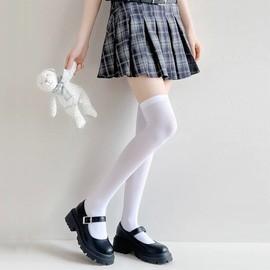 XXFBJNMD Women's Non-Slip Thigh-High Socks High Stretch Nylon Compression Socks For Daily Wear, Work, Dates, Travel and Long-Term Standing(White Knee-High Socks)