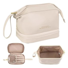 Nivofu Bolsa de Cosméticos de Viaje Doble Capa para Mujer, Neceser de Gran Capacidad, Cosmetiquera para Maquillaje Impermeable de Piel, Neceser de Via