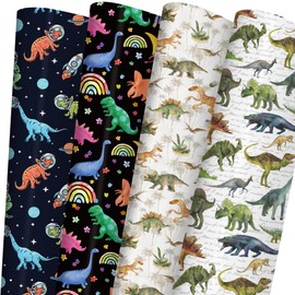 RiukRaiu Dinosaur Wrapping Paper for Boys Girls Kids - Funny T-Rex Gift Wrap for Birthday, Party, Baby Shower - 8 Sheets Folded Flat, 20x29 Inches, Easy To Store