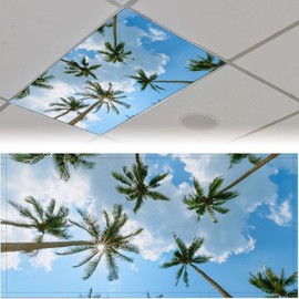 Fluorescent Light Cover for Classroom - 2 Pcs Coconut Tree Sky Magnetic Fluorescent Light Covers, Ceiling Light Covers Shade Panel Coverings for Office Classroom Home Drop Ceiling, 4 X 2 Feet