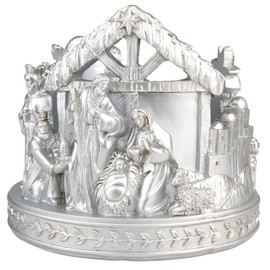 Nativity Scene Advent Wreath, Christmas Countdown Candle Holder, Holy Family Table Centerpiece, 6 by 5.25 Inches