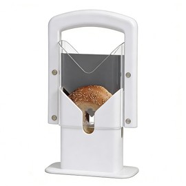 Bagel Slicer, Perfect for Bagels Guillotine Universal Slicer, Bagel Cutter Stainless Steel Kitchen Tool, Safe Grip, Safety Shield (White)