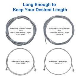 sourcing map Bicycle Brake Gear Shifter Cable Housing Set Universal Bike Inner Brake Cable Housing Kit Front and Rear Bicycle Shift Cable Replacement Kit for Road Mountain Bike Cycling, Gray