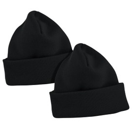 Thick Winter Beanie for Men Women Stretchy Thermal Knit Premium Cuffed Hat Skull Cap Toboggan (US, Alpha, One Size, Black (2-Pack))
