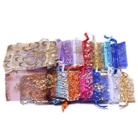 Beading Station BSI - 50 Pcs Lovely Organza Drawstring Pouches Gift Bags Assorted Patterns 4x5 Inches ~ Jewelry Pouch Bags Display