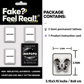 INKPOPO 3 Sheets Semi-Permanent Tattoos for Adults | 7-15 Days Longwear | Waterproof & Realistic Finish | Adult Art Temporary Tattoos | Butterfly Series 106