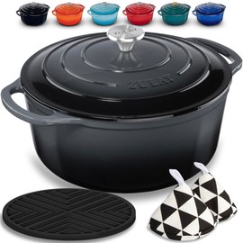 Zulay Kitchen 6 Quart Enameled Cast Iron Dutch Oven with Lid – Premium Durability & Oven Safe up to 500°F – Heavy Duty Cookware Perfect for Bread Baking, Stews, Braising & Roasting – Black