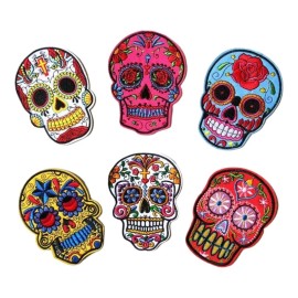 Unbranded Sugar Skull Day Of The Dead Dia De Los Muertos Iron On Patch Embroidered 4" Inch - White #2