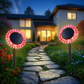 Giunn Outdoor Solar Lights, 2 Pack Led Solar Sunflower Lights, Stake/Wall 2-in-1 Waterproof Solar Garden Lights for Yard, Landscape, Fence, Patio, Driveway, Pathway, Backyard Decoration (Warm White)