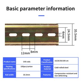 DIN Rail, Mounting Rail, for Distribution Cabinet, Control Cabinet, Installation Metal, DIN Rail Mounting, 20 cm Long, 35 mm Wide, Iron DIN Rail for Distribution Cabinet, Control Cabinet Installation