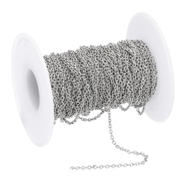 PATIKIL 33Ft 304 Stainless Steel Cable Link Chains, 2mm Width Flat Metal Links Chains Jewelry Roll Spool Bulk Chain for Jewelry Making DIY Craft Necklaces Bracelets Earring, Silver Tone