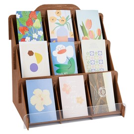 SUPERFINDINGS 3 Tier Sticker Display Stand Wooden Greeting Cards Display Stand Supplier Postcard Organiser Multipurpose Brochure Holder Wooden Display Stand 37 x 25 x 37.1 cm