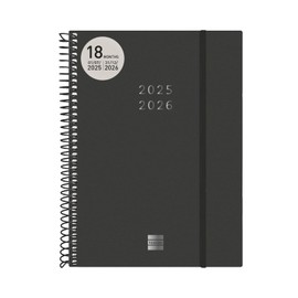 Finocam – Spiral 18-Month Planner 2025-2026 Horizontal Week View July 2025 – December 2026 (18 Months) International Black