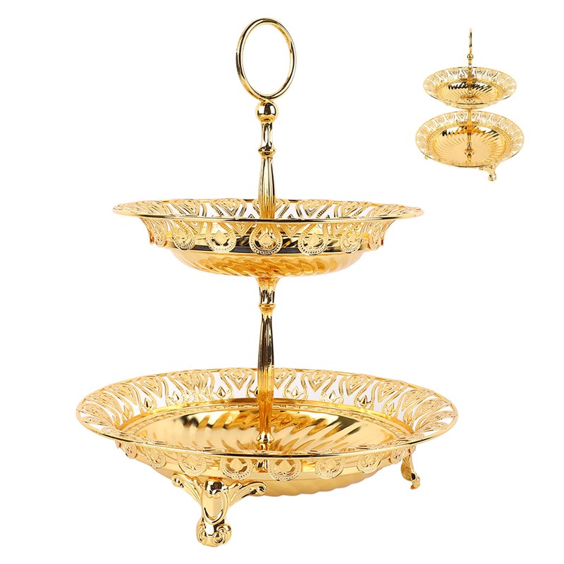 2 Tier Fruit Plate Metal Round Gold Plated Beautiful Cupcake