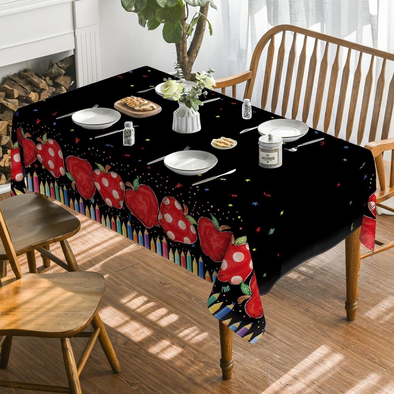 Horaldaily Back to School Black Tablecloth 60×84 Inch Rectangular, First