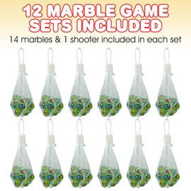 ArtCreativity Pack of 12 Bag of Marbles - Glass Marbles 180Pcs - Include 14 Marble and 1 Shooter Marble Per Pack - Fun Indoor and Outdoor Toys, Great Game Party Favors and Pinata Fillers