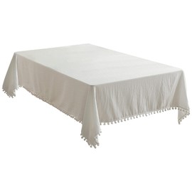 rismart Rectangle Tablecloth Table Cover Pom Pom Coffee Table Cloths White,100 x 140 cm