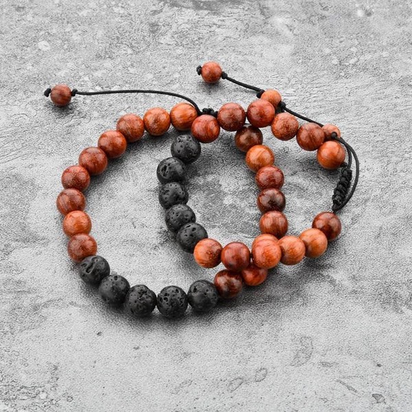 Mystiqs Kids and Adult Adjustable Matching Dark Wood and Lava Rock Beaded Stone Bracelets Essential Oil Diffuser for Aromatherapy Ideal for Anti-Stress or Anti-Anxiety