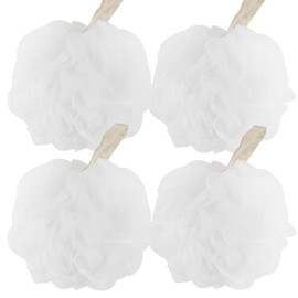 Fu Store Loofah Sponge Shower Loofahs 70g Bath Sponges Mesh Balls for Body Scrubber Exfoliator Wash Back Scrubbers Bathroom Men Women - 4 Cleaning Bathing Accessories White