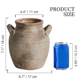 Vanselia Ceramic Flower Vase Home Decor - Farmhouse Table Vases with Handle Living Room Decoration Vintage Decorative Aesthetic for Shelf Coffee Dining Desk House Bookshelf Fireplace (7.1" Retro)