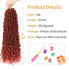 Ginger Faux Locs Crochet Hair 20 Inch 350 Soft Locs with Curly Ends Pre Looped Goddess Locs Crochet Braids for Black Women(20 Inch,6 Packs,350#)