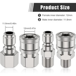 WADY 4 Pcs Pressure Washer Adapter Set, 5000PSI Stainless Steel Male and Female 1/4 High Pressure Washer Quick Connector Fittings Quick Connect Coupler for Home Garden Car Cleaning (Silver)