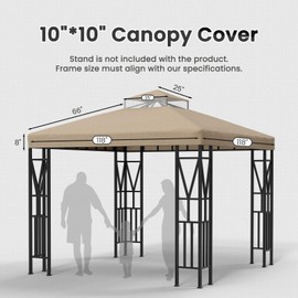 Kieperi 10x10 FT Gazebo Canopy Top Replacement，Double Tiered Canopy Covers with Durable Polyester Fabric for Outdoor BBQ Roof Cover (Khaki)