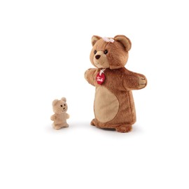 Trudi Puppets 29858 Hand Puppet Teddy Bear with Baby Approx. 26 cm (Size S), Soft Toy Made of High-Quality Materials, Lovely Details, Very Fluffy, Washable, Cuddly Toy and Doll for Children, Brown