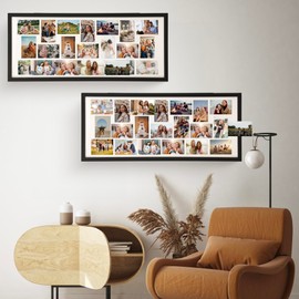 Wodhels 40x17 Inch Large Collage Photo Frame Set of 2, Holds 20 4x6 Photos, Solid Wood,Multi-Opening Wall Picture Frame with Mat，Wall or Tabletop Decor,Black