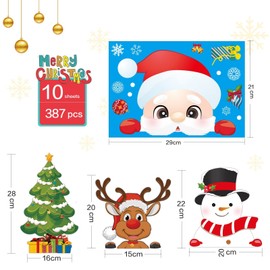 385 Pcs Christmas Window Stickers 10 Sheets Double-Sides Xmas Window Decorations/Santa Clings for Office Christmas Themed Party
